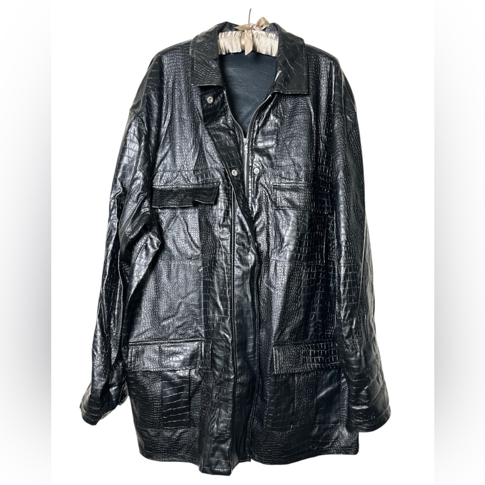 PrettyLittleThing Teyana Taylor Black Croc PU Oversized Utility Jacket Plus Size